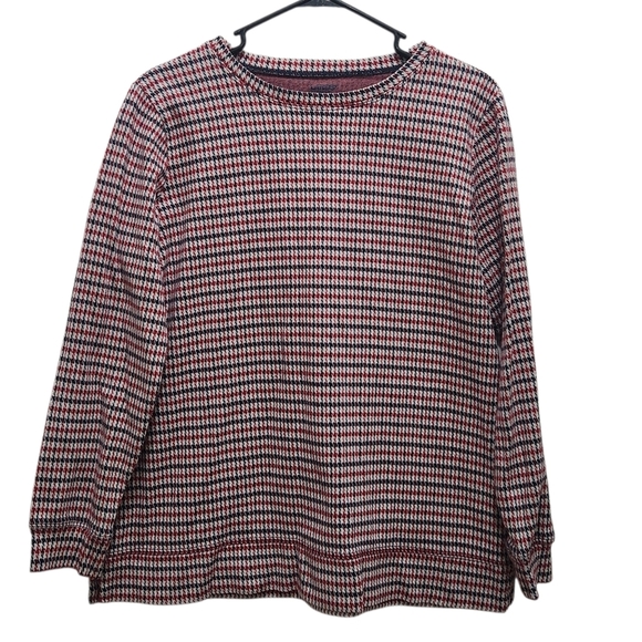 Lands' End Tops - Lands End Womens Size M Red and Navy Houndstooth Long Sleeve Tee Sweatshirt